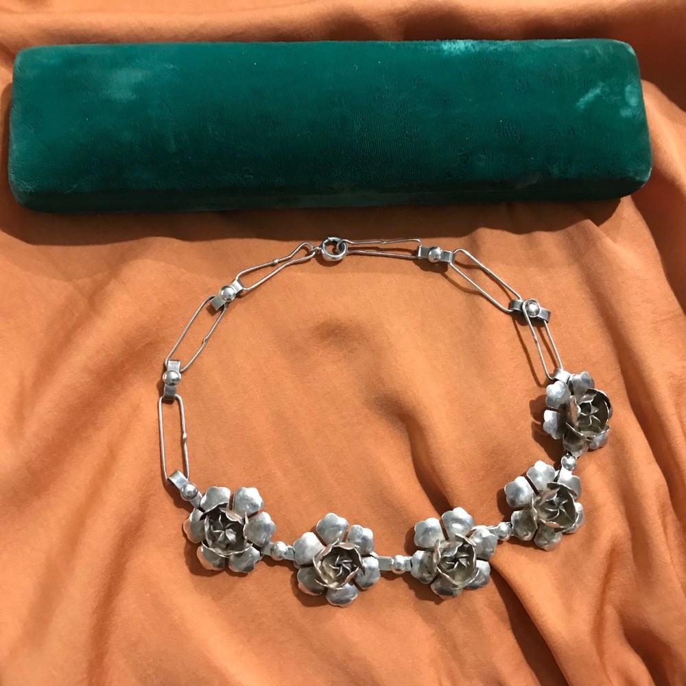 Vintage Sterling Silver Rose/Floral Choker
